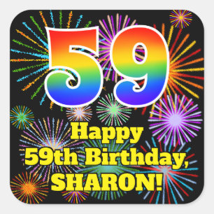 Adesivo Quadrado 59º Aniversário: Veja fogos de artifício divertido