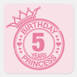 Adesivo Quadrado 5 anos - princesa do aniversário - rosa