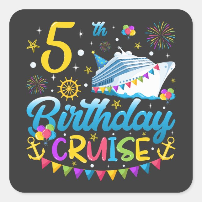 Adesivo Quadrado 5 Birthday Cruise B-Day Party (Frente)