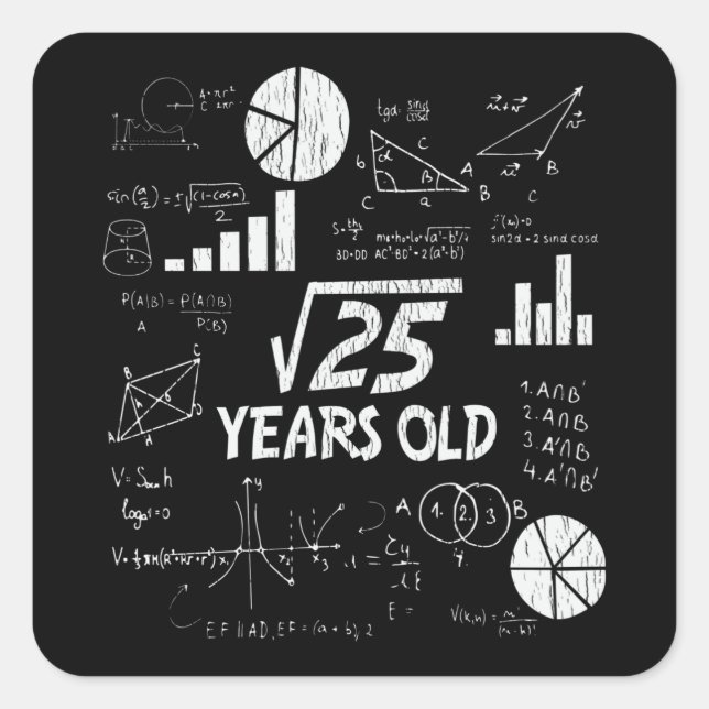 Adesivo Quadrado 5 Birthday Square Root Math 5 Anos (Frente)