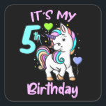 Adesivo Quadrado 5 Birthday Unicorn Kids Dons Para Meninas<br><div class="desc">Este lindo unicórnio é um presente de excelente aniversário para meninas que estão fazendo 5 anos. Para crianças que gostam de unicórnios e pôneis. Perfeito para uma festa de aniversário para a neta ou filha.</div>
