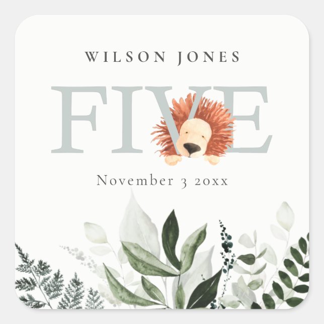 Adesivo Quadrado 5 de quinta Festa de aniversário de folhagem do le (Frente)