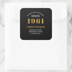 Adesivo Quadrado 60º aniversário de 1961 Preto Dourado Para Ele P