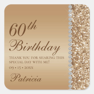 Adesivo Quadrado 60º Aniversário Elegante Dourado