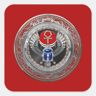 Adesivo Quadrado [600] Sagrada Prata Egípcia Ala Scarab & Ankh