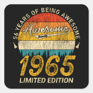 Adesivo Quadrado 60 anos de idade 1965 Retro Incrível 60º presente 