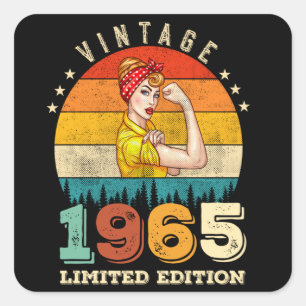 Adesivo Quadrado 60 anos Idade, Dia 1965 Vintage 60º Aniversário Mu
