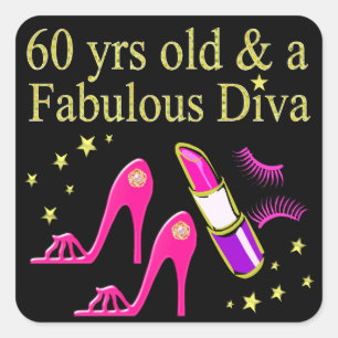 ADESIVO QUADRADO 60 ANOS VELHO E UM DIVA DIZZLING