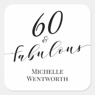 Adesivo Quadrado 60 e Fabuloso Aniversário de Sessenta Letras Elega