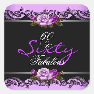Adesivo Quadrado 60 Fabulosas Rosas Rosa Malva para Festa de 60 Ano