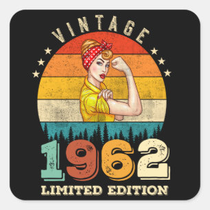 Adesivo Quadrado 60 Year Old Women Bday 1962 Vintage 60th Birthday