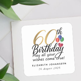 Adesivo Quadrado 60th Birthday Script Gold Typography Milestone