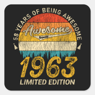 Adesivo Quadrado 62 anos de idade 1963 Retro Incrível 62º presente 