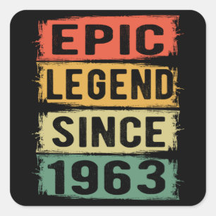 Adesivo Quadrado 62 Anos De Idade Dia 1963 Legenda Epic 62º Anivers