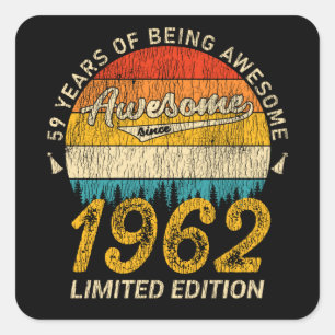 Adesivo Quadrado 63 anos 1962 Retro Incrível 63º presente de aniver