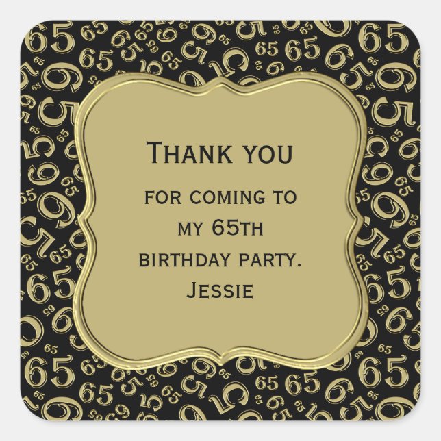 Adesivo Quadrado 65º aniversário do Tema do Partido Dourado/Negro - (Frente)