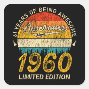 Adesivo Quadrado 65 anos de idade 1960 Retro Incrível 65º presente 