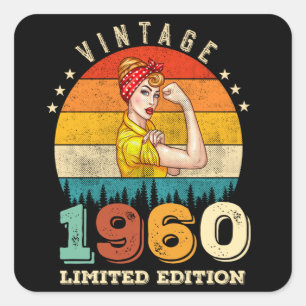 Adesivo Quadrado 65 anos de idade, dia 1960, Vintage 65º aniversári
