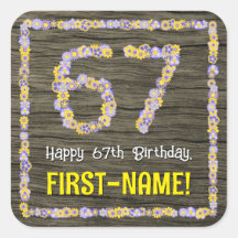 67.º aniversário: Número Floral, Faux Wood Look, N