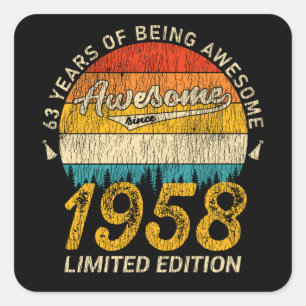 Adesivo Quadrado 67 anos de idade 1958 Retro Incrível 67º presente