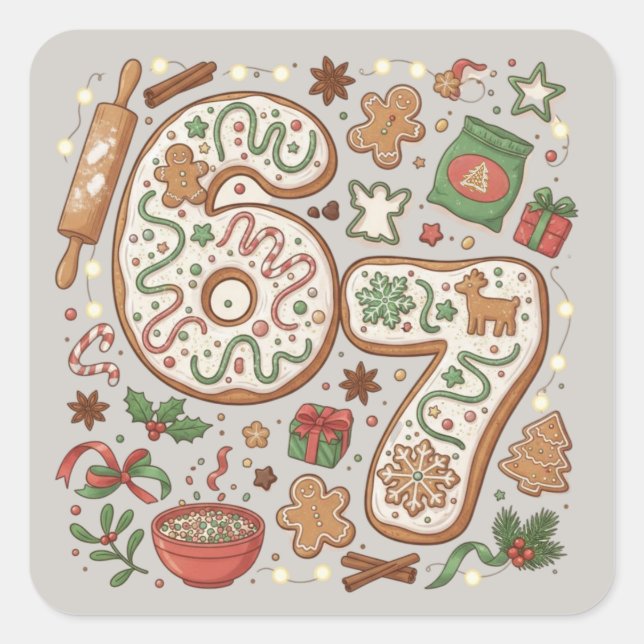 Adesivo Quadrado 67 Funny 6 7 Six Seven Gingerbread Cookie Holiday (Frente)