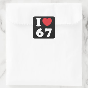 Adesivo Quadrado 67 Meme Engraçado Eu Amo Seis Sete 67º aniversário