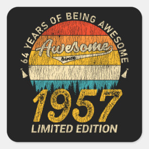 Adesivo Quadrado 68 anos de idade 1957 Retro Incrível 68º presente