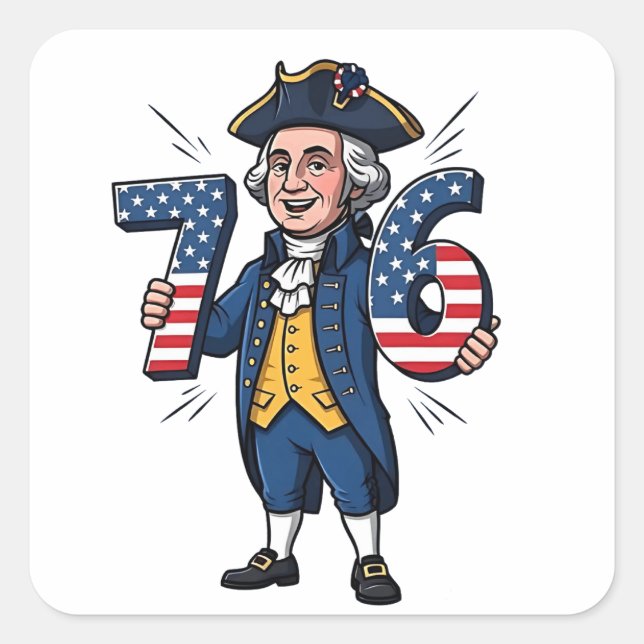 Adesivo Quadrado 6-7 7-6 George Washington Seis Sete Meme 67 Trend (Frente)