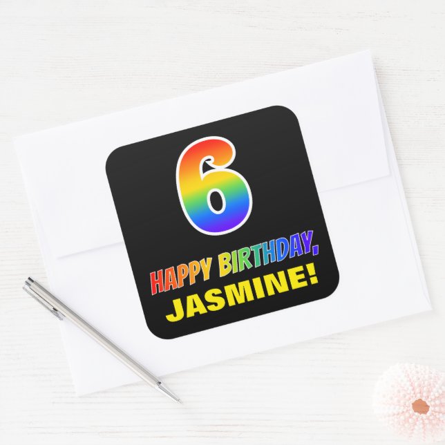 Adesivo Quadrado 6 de aniversário: Negrito, Divertido, Simples, Arc (Envelope)