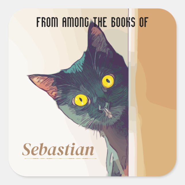 Adesivo Quadrado 6 Marcador Personalizado/Nameplate com Cat Motif (Frente)