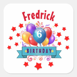 Adesivo Quadrado 6o Balões coloridos festivos B10C do aniversário