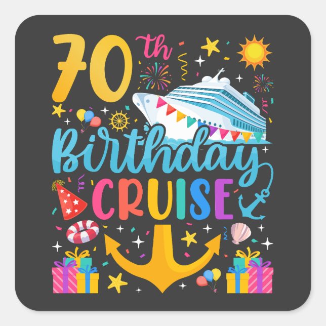 Adesivo Quadrado 70 Birthday Cruise B-Day Party (Frente)
