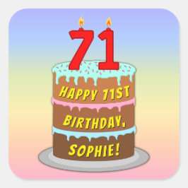 Adesivo Quadrado 711 Aniversário: Bolo e Velas Divertidas + Nome Pe