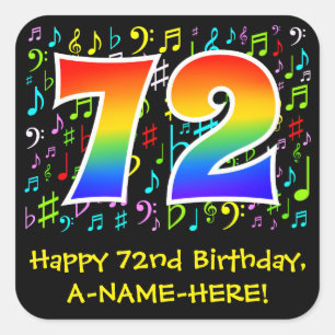 Adesivo Quadrado 72.o Aniversário: Símbolos Musicais Coloridos, R