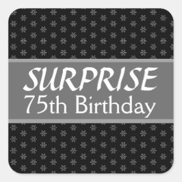 Adesivo Quadrado 75º SURPRESA Aniversário Vermelho Prateado Negro