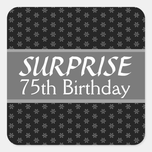 Adesivo Quadrado 75º SURPRESA Aniversário Vermelho Prateado Negro (Frente)
