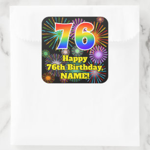 Adesivo Quadrado 76.o aniversário: Fogos de artifício divertidos,