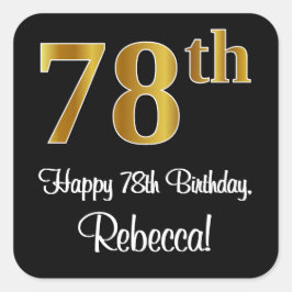Adesivo Quadrado 78.º aniversário - Exame Dourado elegante Luxurios