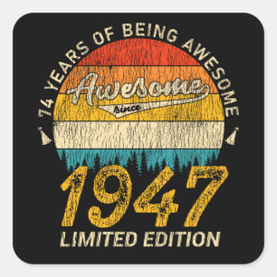 Adesivo Quadrado 78 anos de idade 1947 Retro Incrível 78º presente 