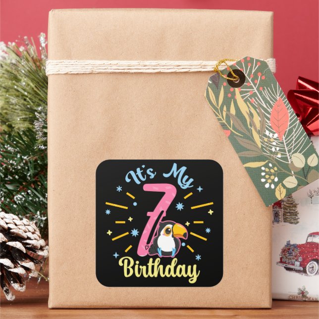 Adesivo Quadrado 7 de aniversário de 7 anos, garota de nascimento d (Feriado)