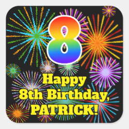 Adesivo Quadrado 8º Aniversário: Veja fogos de artifício divertidos