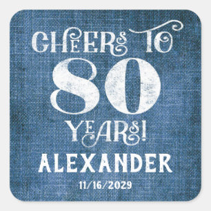 Adesivo Quadrado 80 Birthday Blue Linen Obrigado Pelos Stickers