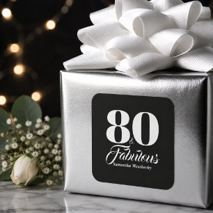 Adesivo Quadrado 80 & Fabuloso Presente de Aniversário Preto Branco