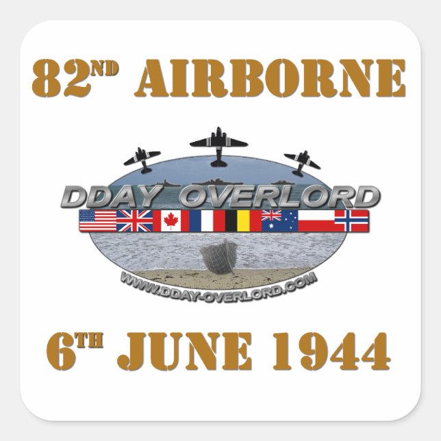 Adesivo Quadrado 82nd Airborne Division 6th June 1944 (Frente)