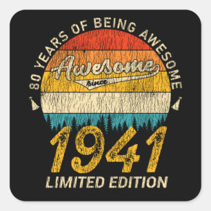 Adesivo Quadrado 84 anos de idade 1941 Retro Incrível 84º presente