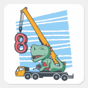Adesivo Quadrado 8 anos Aniversário de 8 anos Guindaste Móvel Dinos
