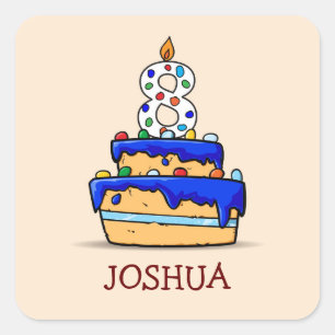 Adesivo Quadrado 8 de aniversário, 8 de bolo azul doce