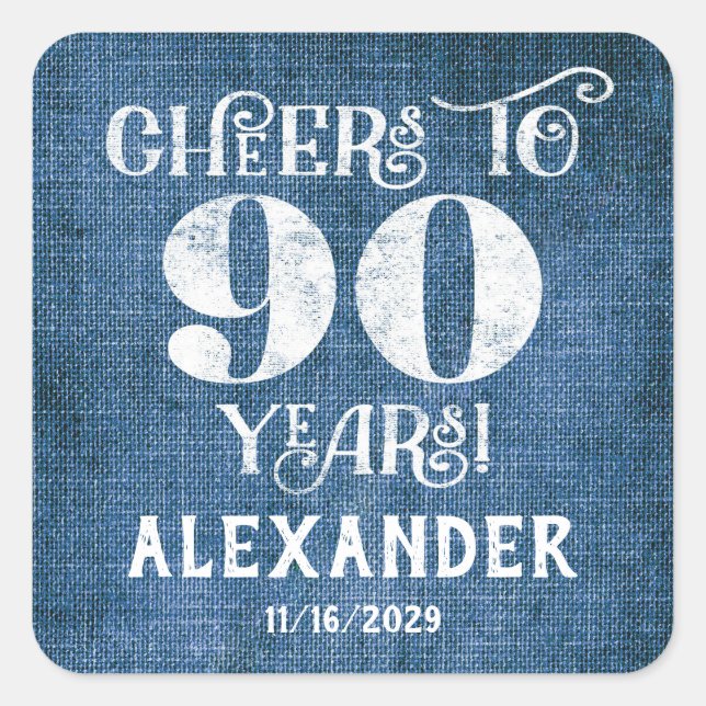 Adesivo Quadrado 90 Birthday Blue Linen Obrigado Pelos Stickers (Frente)