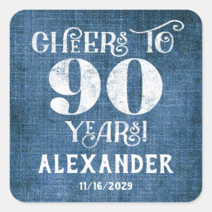 Adesivo Quadrado 90 Birthday Blue Linen Obrigado Pelos Stickers