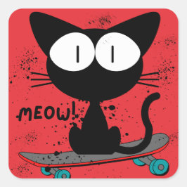 Adesivo Quadrado 90, gato de skate, skate nunca morre